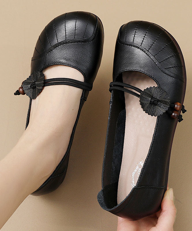 Apricot Flats Cowhide Leather Beautiful Buckle Strap Flat Shoes LC0509 - fabuloryshop