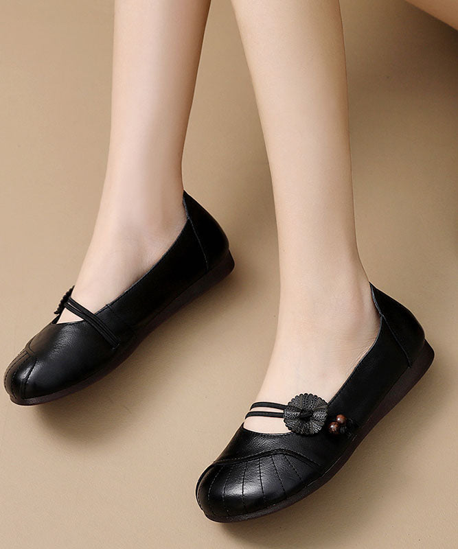 Apricot Flats Cowhide Leather Beautiful Buckle Strap Flat Shoes LC0509 - fabuloryshop