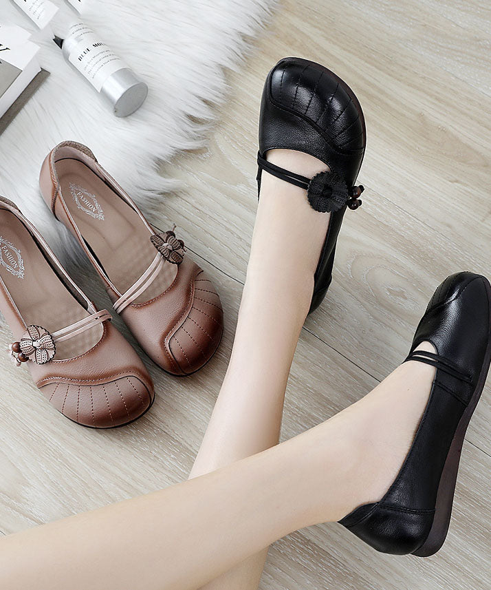 Apricot Flats Cowhide Leather Beautiful Buckle Strap Flat Shoes LC0509 - fabuloryshop
