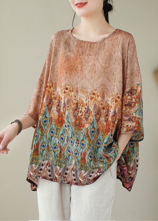 Apricot O-Neck Linen T Shirt Long Sleeve LY4007 - fabuloryshop