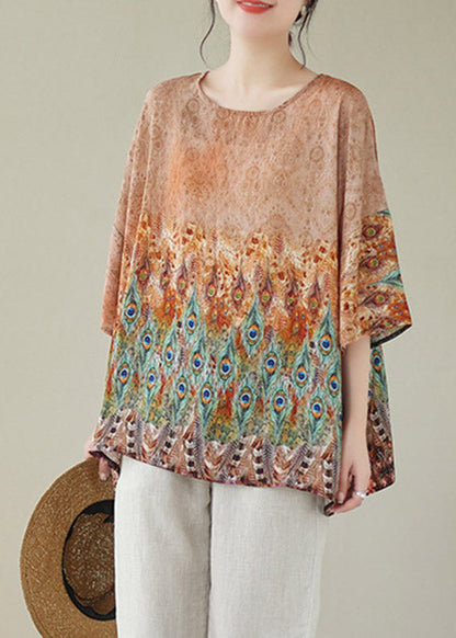 Apricot O-Neck Linen T Shirt Long Sleeve LY4007 - fabuloryshop