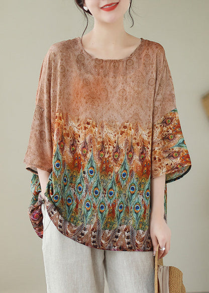 Apricot O-Neck Linen T Shirt Long Sleeve LY4007 - fabuloryshop