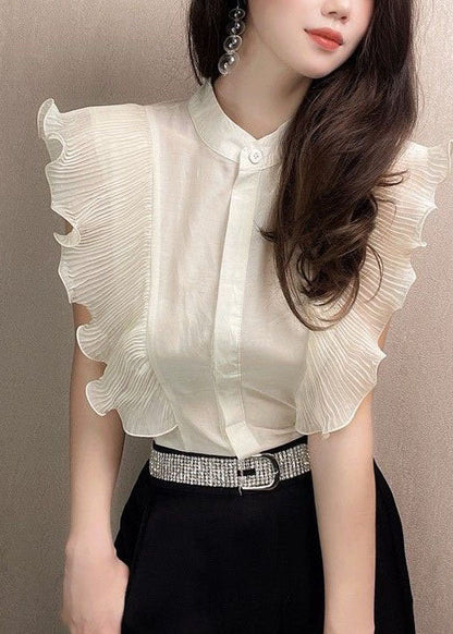 Apricot Patchwork Chiffon Shirt Tops Ruffled Slim Fit Summer LY3864 - fabuloryshop