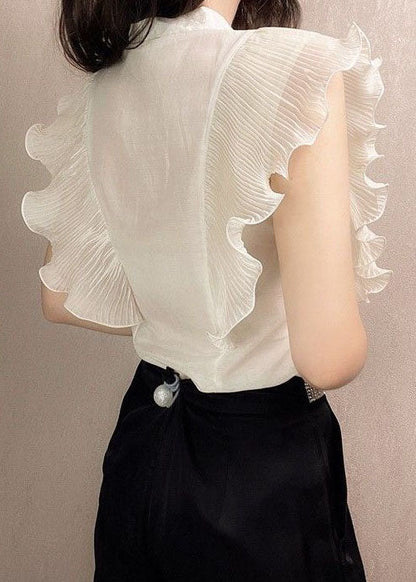 Apricot Patchwork Chiffon Shirt Tops Ruffled Slim Fit Summer LY3864 - fabuloryshop