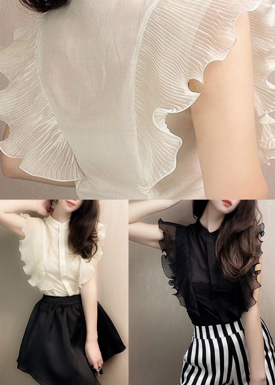 Apricot Patchwork Chiffon Shirt Tops Ruffled Slim Fit Summer LY3864 - fabuloryshop