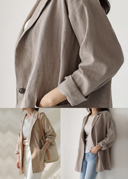 Apricot Patchwork Linen Coats Peter Pan Collar Long Sleeve LY2180 - fabuloryshop