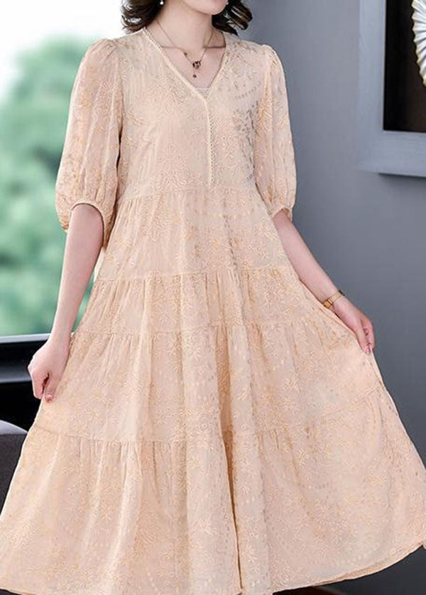 Apricot Patchwork Silk Two Pieces Set Wrinkled Embroideried Summer LY4677 - fabuloryshop