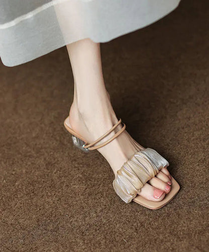 Apricot Peep Toe Wrinkled Splicing Clear Chunky Slide Sandals Ada Fashion