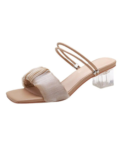 Apricot Peep Toe Wrinkled Splicing Clear Chunky Slide Sandals Ada Fashion