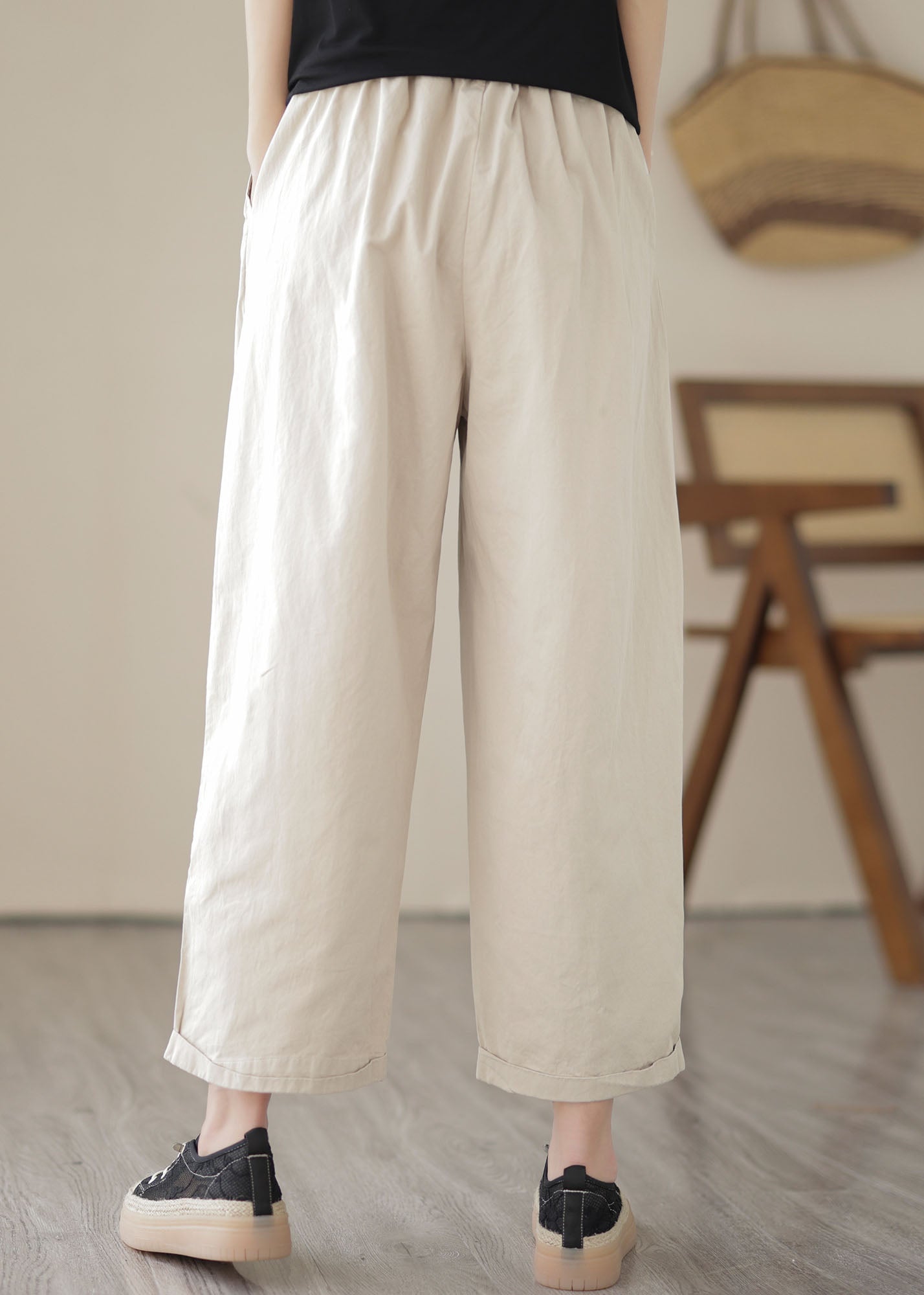 Apricot Pockets Patchwork Cotton Straight Crop Pants Embroideried Summer LY5299 - fabuloryshop