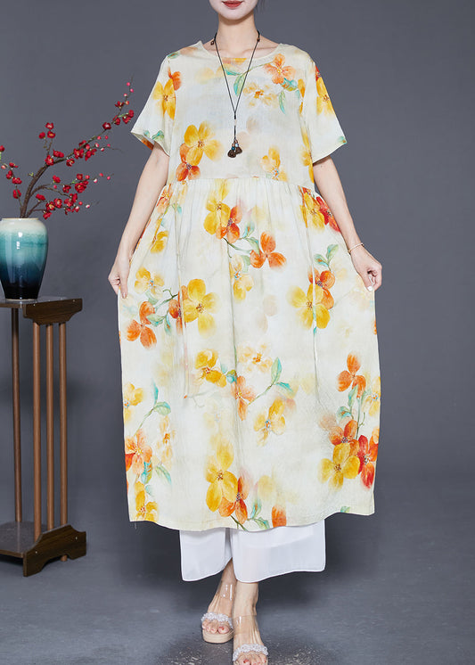 Apricot Print Linen Dress Oversized Exra Large Hem Summer Ada Fashion