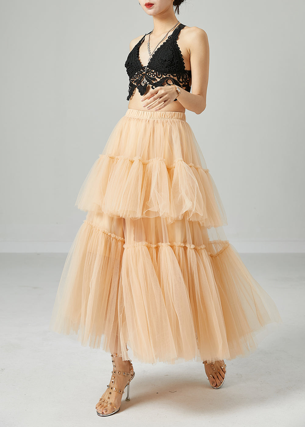 Apricot Tulle Holiday Skirt Layered Design Exra Large Hem Summer LY2417 - fabuloryshop