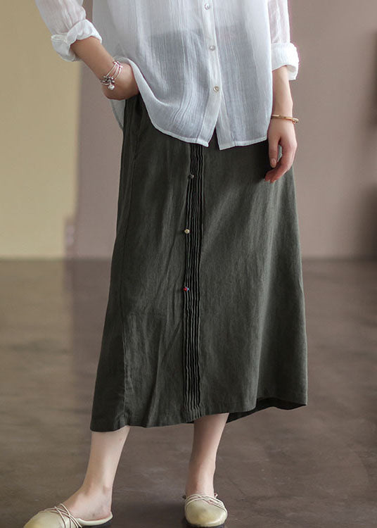 Army Green Pockets Patchwork Cotton Skirt Embroideried Summer Ada Fashion