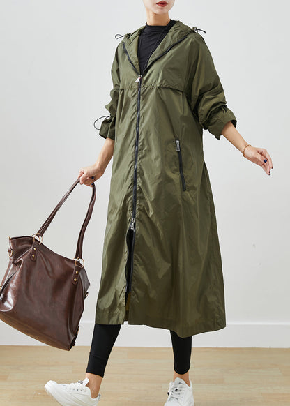 Army Green Spandex Trench Cinched Drawstring Fall Ada Fashion