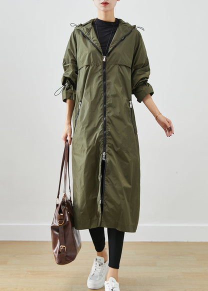 Army Green Spandex Trench Cinched Drawstring Fall Ada Fashion