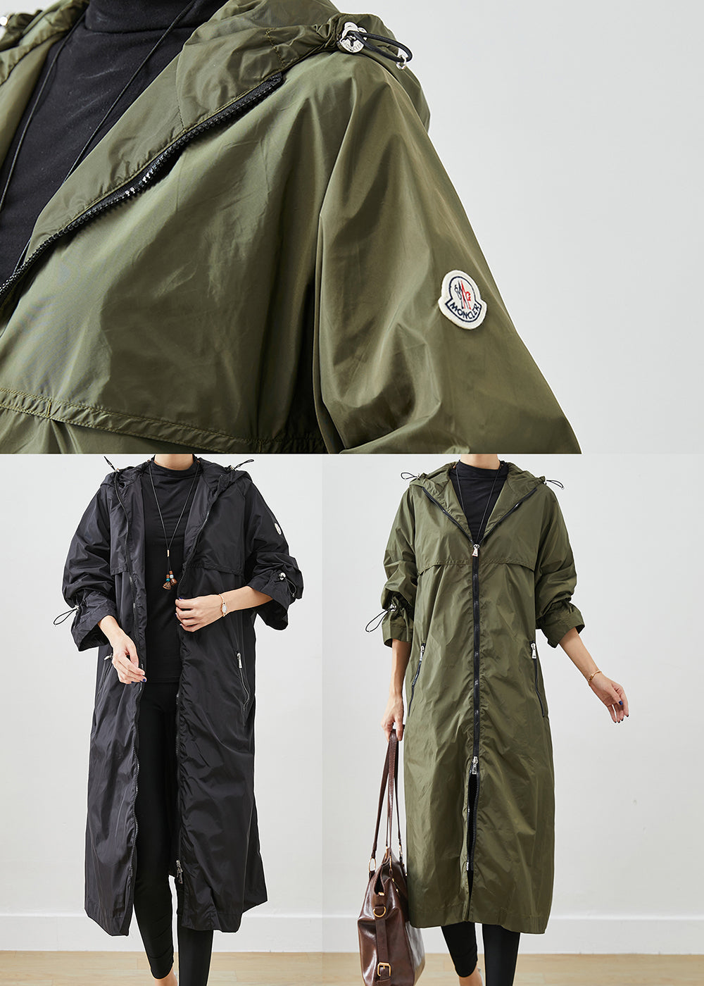 Army Green Spandex Trench Cinched Drawstring Fall Ada Fashion