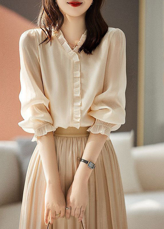 Art Apricot Ruffled Patchwork Chiffon Shirt Top Spring LY1477 - fabuloryshop