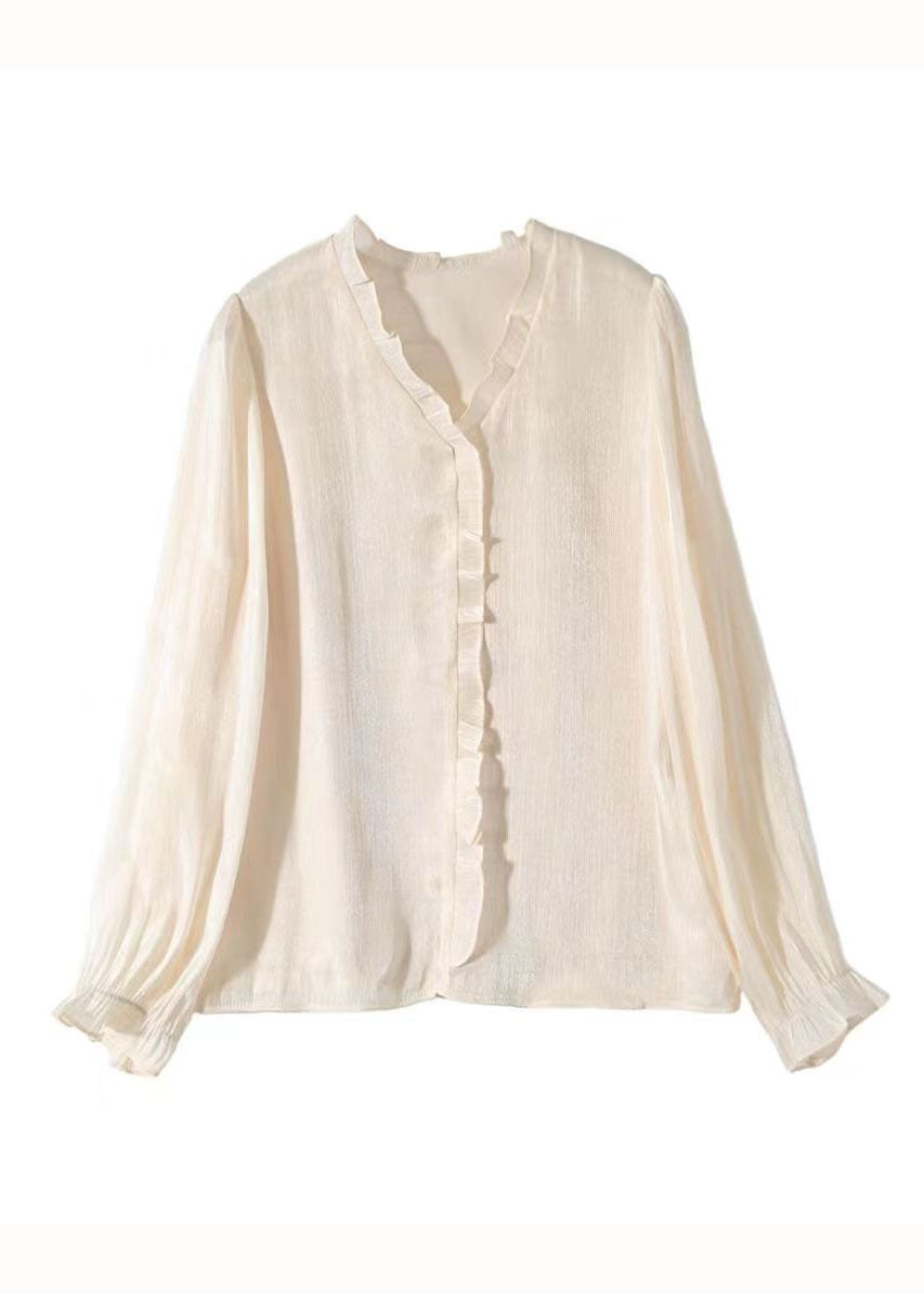 Art Apricot Ruffled Patchwork Chiffon Shirt Top Spring LY1477 - fabuloryshop