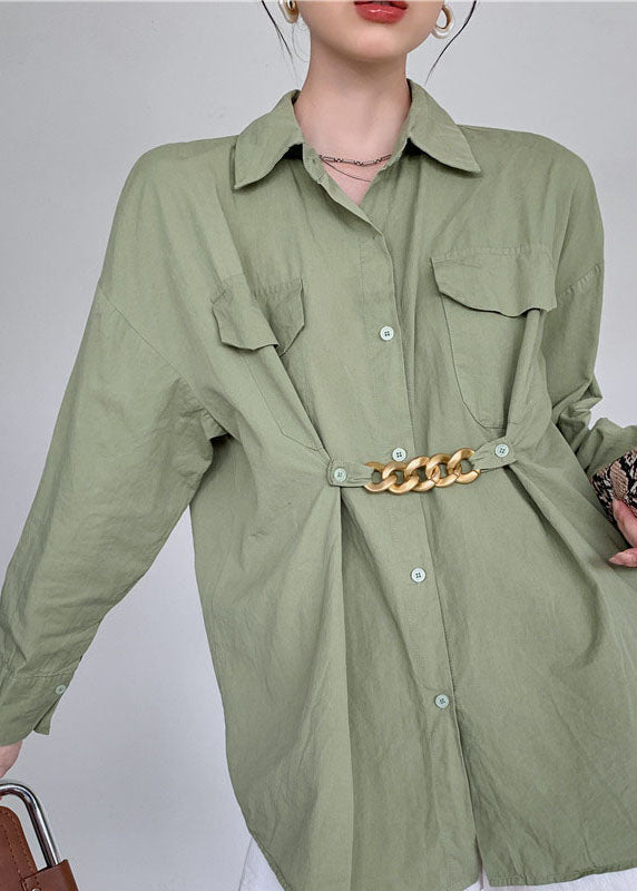 Art Army Green Wrinkled Patchwork Cotton Shirt Tops Spring LY0781 - fabuloryshop