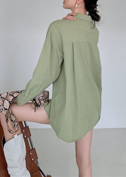 Art Army Green Wrinkled Patchwork Cotton Shirt Tops Spring LY0781 - fabuloryshop