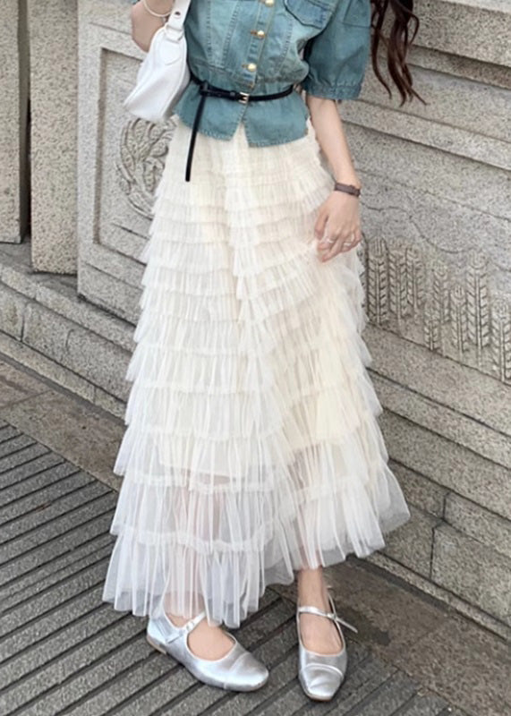 Art Beige Elastic Waist Tulle Maxi Cake Skirts Summer TY1087 - fabuloryshop