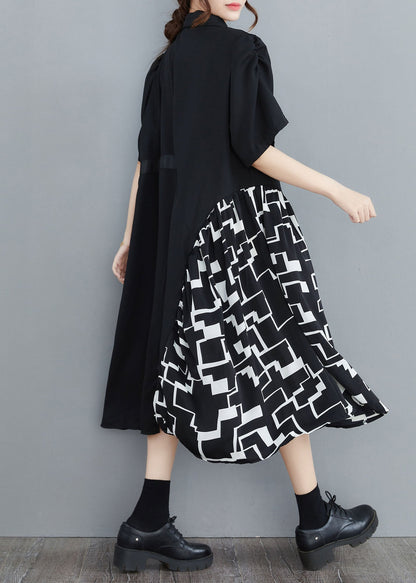 Art Black Asymmetrical Patchwork Cotton Shirt Dress Summer LY1543 - fabuloryshop