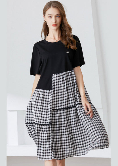 Art Black Asymmetrical Patchwork Plaid Cotton Dresses Summer LY0339 - fabuloryshop