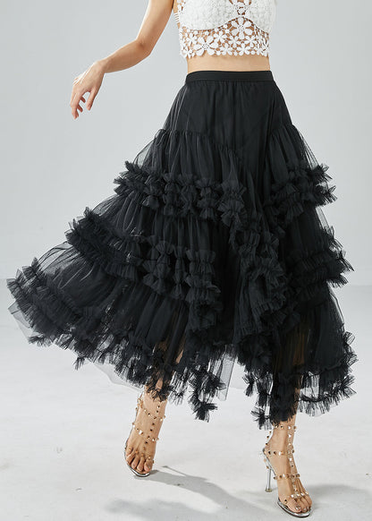 Art Black Asymmetrical Patchwork Ruffled Tulle Beach Skirts Summer LY6056 - fabuloryshop