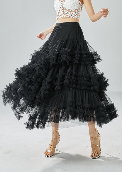 Art Black Asymmetrical Patchwork Ruffled Tulle Beach Skirts Summer LY6056 - fabuloryshop