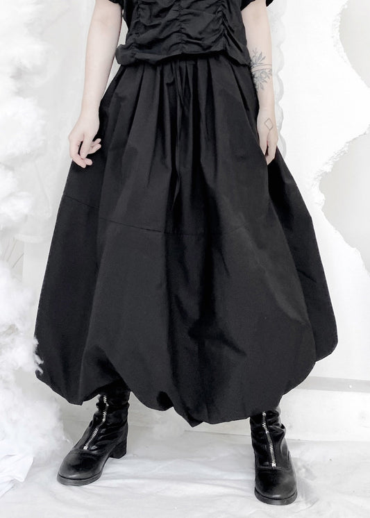 Art Black Elastic Waist Pockets Cotton Lantern Skirt Fall Ada Fashion