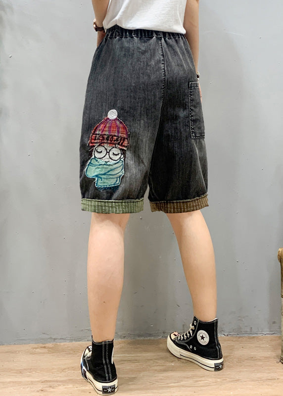 Art Black Grey Elastic Waist Cartoon Girl Denim Shorts Summer LY1274 - fabuloryshop