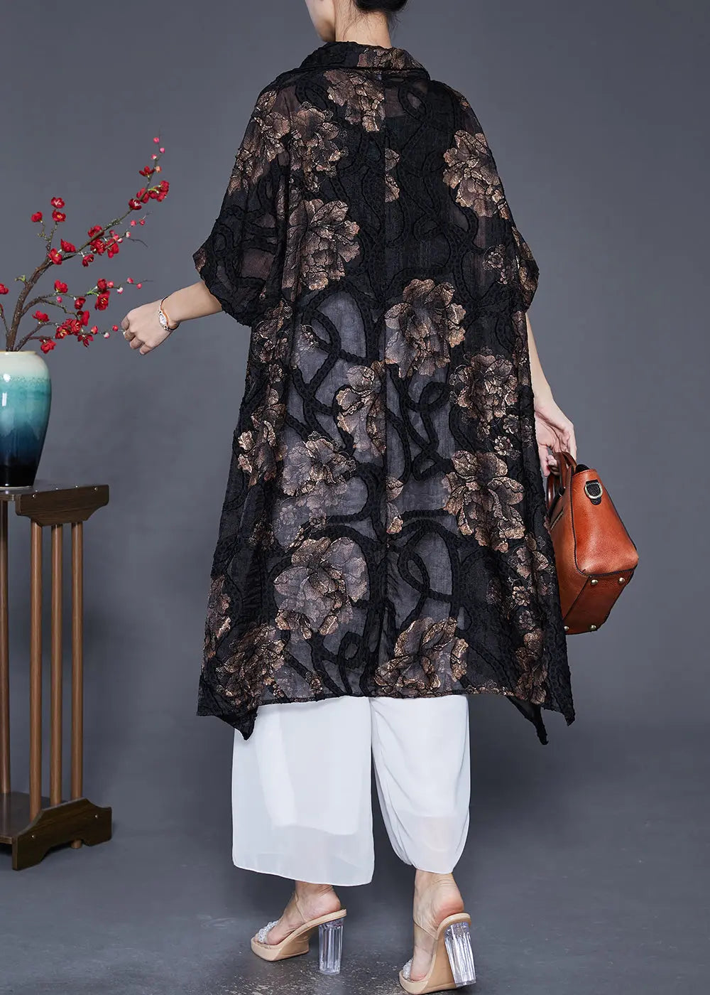 Art Black Oversized Asymmetrical Print Silk Long Smock Summer Ada Fashion