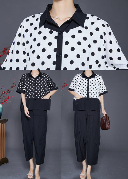 Art Black Peter Pan Collar Patchwork Circle Print Cotton Two Piece Set Summer Ada Fashion