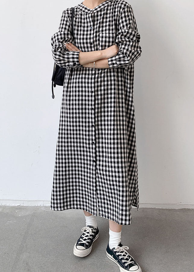 Art Black Plaid Wrinkled Patchwork Long Cotton Shirts Dresses Spring LC0442 - fabuloryshop