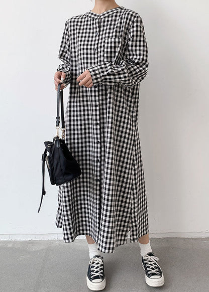 Art Black Plaid Wrinkled Patchwork Long Cotton Shirts Dresses Spring LC0442 - fabuloryshop