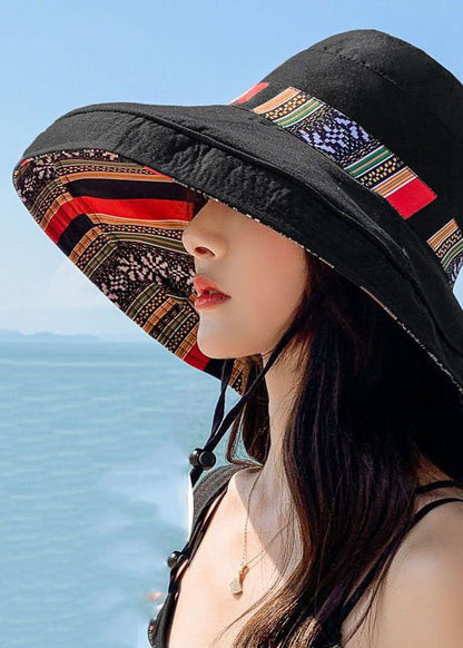 Art Black Striped Print Patchwork Cotton Bucket Hat LC0544 - fabuloryshop