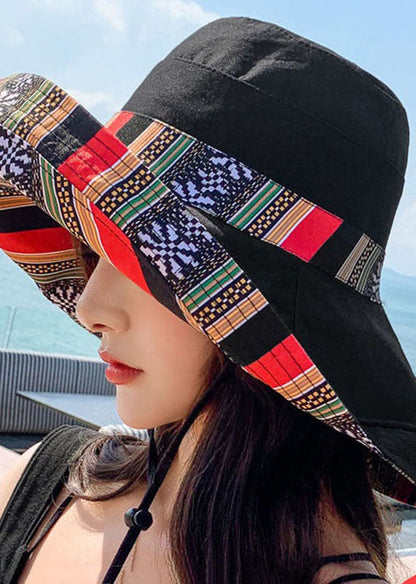 Art Black Striped Print Patchwork Cotton Bucket Hat LC0544 - fabuloryshop