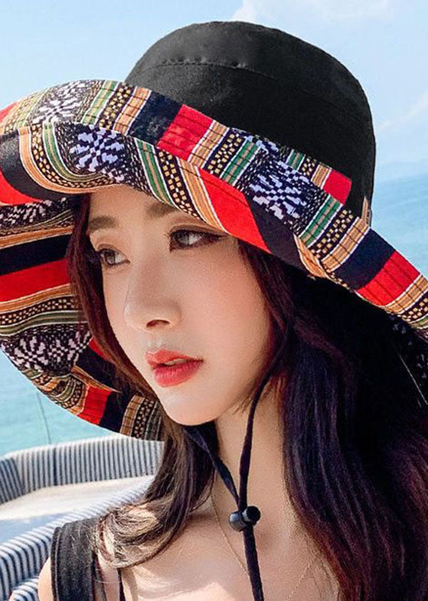 Art Black Striped Print Patchwork Cotton Bucket Hat LC0544 - fabuloryshop