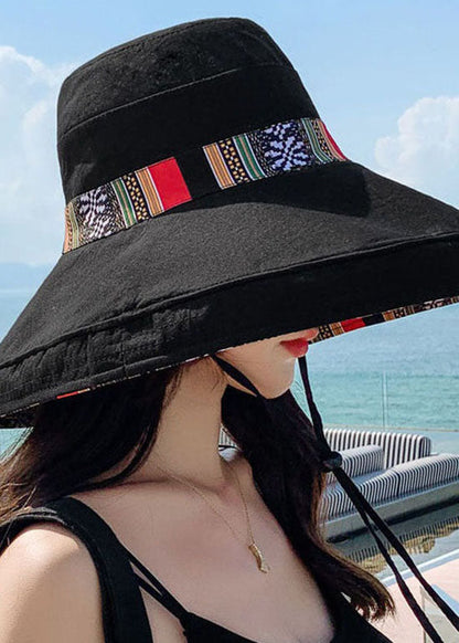 Art Black Striped Print Patchwork Cotton Bucket Hat LC0544 - fabuloryshop