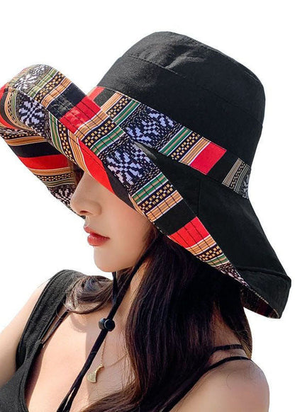 Art Black Striped Print Patchwork Cotton Bucket Hat LC0544 - fabuloryshop