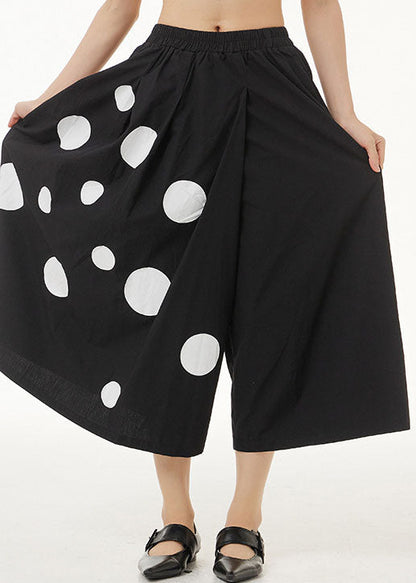 Art Black Wrinkled Dot Print Patchwork Cotton Wide Leg Pants Summer LY1233 - fabuloryshop