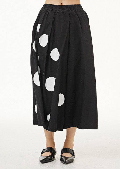 Art Black Wrinkled Dot Print Patchwork Cotton Wide Leg Pants Summer LY1233 - fabuloryshop