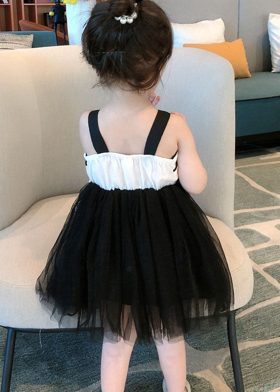 Art Black Wrinkled Patchwork Tulle Kids Girls Dress Sleeveless LY5500 - fabuloryshop