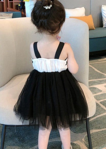 Art Black Wrinkled Patchwork Tulle Kids Girls Dress Sleeveless LY5500 - fabuloryshop