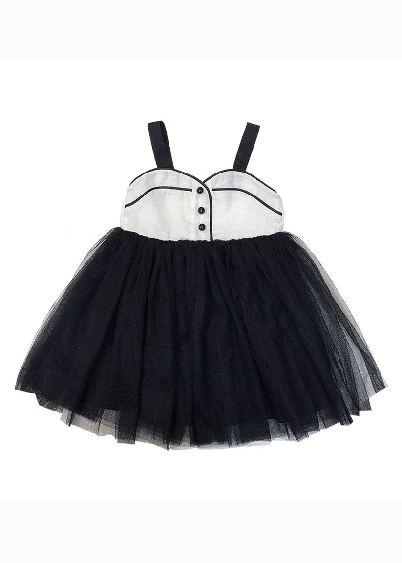 Art Black Wrinkled Patchwork Tulle Kids Girls Dress Sleeveless LY5500 - fabuloryshop