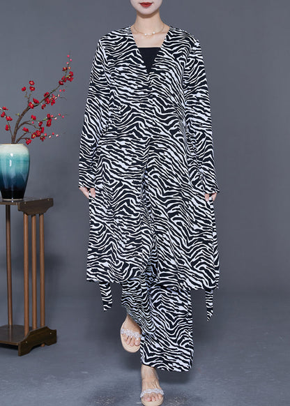 Art Black Zebra Pattern Tie Waist Chiffon Two Piece Set Women Clothing Summer LY5549 - fabuloryshop