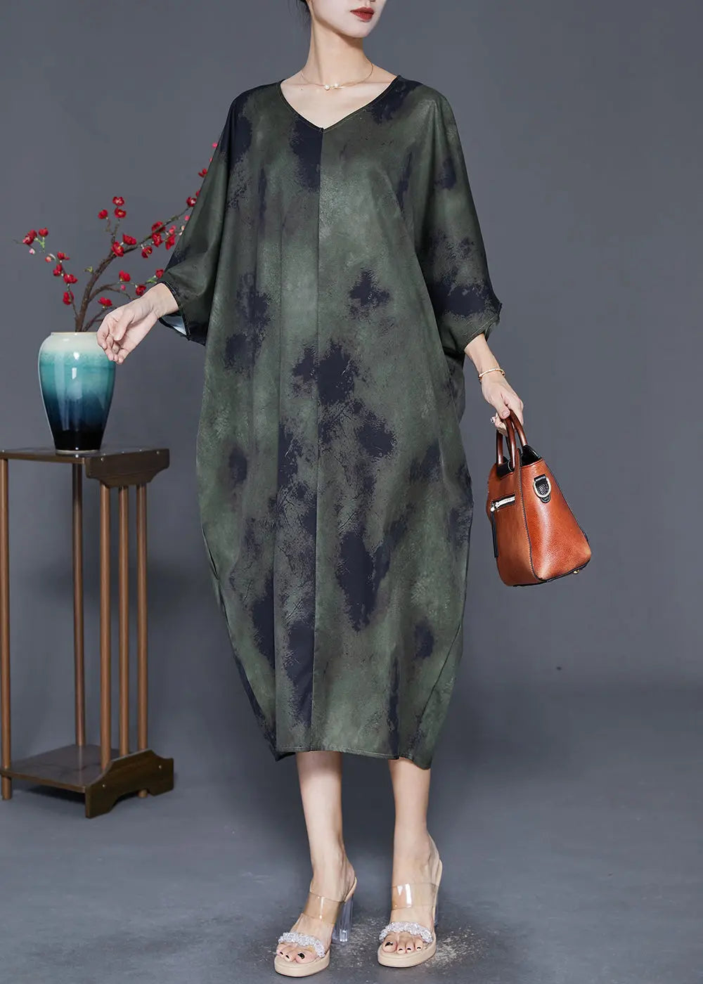 Art Blackish Green Oversized Tie Dye Vacation Dresses Fall Ada Fashion