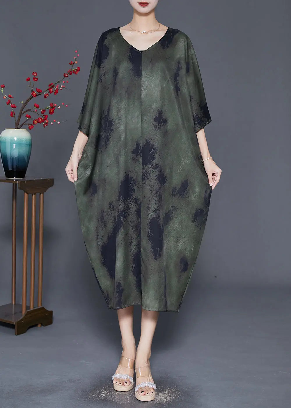 Art Blackish Green Oversized Tie Dye Vacation Dresses Fall Ada Fashion