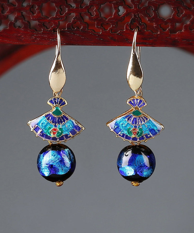 Art Blue Copper Cloisonne Coloured Glaze Fan Drop Earrings LY2264 - fabuloryshop