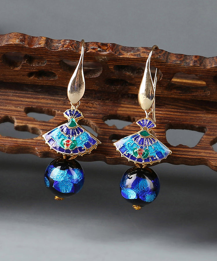 Art Blue Copper Cloisonne Coloured Glaze Fan Drop Earrings LY2264 - fabuloryshop